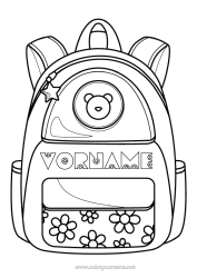 Kostenlose Malvorlage Blumen Teddybär Waldtiere Schultasche Rucksack
