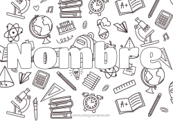Colorear gratis Escuela Simbolos Lápiz Mochila escolar Globo terráqueo Regreso a clases Útiles escolares Escuadra Calculadora Ciencia Microscopio Fondo decorativo