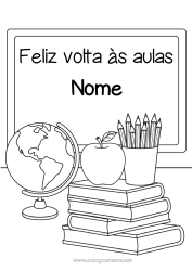 Desenho para personalizar Escola Frutas Livro Maçã Leitura Volta às Aulas Quadro-negro Pote de lápis