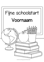 Gratis kleurplaat School Fruit Boek Appel Lezen Terug naar school Schoolbord Potloodhouder