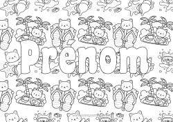 Coloriage à personnaliser Chat Kawaii Été Tong Chiens et chats Île