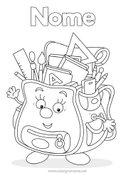 Desenho para personalizar Pincel Mochila Volta às Aulas Materiais Escolares Desenho Animado Esquadro