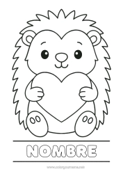 Colorear gratis Corazón Erizo Animales Dibujos fáciles para colorear Animales del bosque Etiquetas