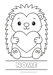 Desenho para personalizar Coração Ouriço Animal Desenhos para colorir fáceis Animais da floresta Etiqueta