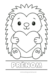 Coloriage à personnaliser Coeur Hérisson Animal Coloriages faciles Animaux de la forêt étiquette