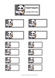 Kleurplaat aanpassen Kawaii Panda Andere dieren van de wereld Etiket Schildje schrift