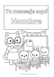 Colorear para personalizar Cat Conejo Animales Maestra, Maestro Escuela Perros y gatos Animales del bosque Profesiones de la Educación Regreso a clases Pizarra de clase Salón de clases Portadas de Cuaderno