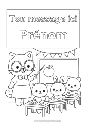 Coloriage à personnaliser Chat Lapin Animal Maîtresse/Maître École Chiens et chats Animaux de la forêt Métiers de l'éducation Rentrée scolaire Tableau de classe Salle de classe Couverture de cahier