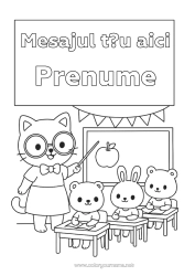 Pagină de colorat personalizată Pisică Iepure Animal Învățătoare/Învățător Școală Câini și pisici Animale din pădure Meserii în educație Întoarcerea la școală Tablă de clasă Sală de clasă Copertă de caiet