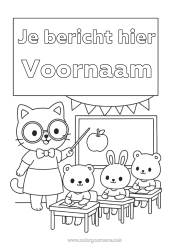 Kleurplaat aanpassen Kat Konijn Dier Juf/Meester School Honden en katten Bosdieren Onderwijsberoepen Terug naar school Schoolbord Klaslokaal Schrijfkaften