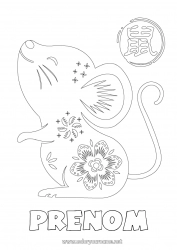 Coloriage gratuit Nouvel An chinois Rat Animaux de la forêt