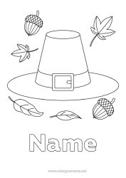 Free coloring Thanksgiving Hat Acorn Dead leaves