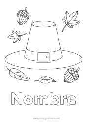 Colorear gratis Thanksgiving Sombrero Bellota Hojas muertas