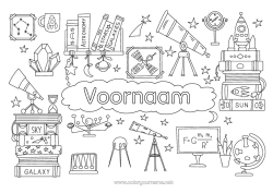 Gratis kleurplaat Planeten en zonnestelsel Boek Astronomie Lezen Telescoop