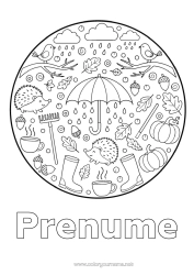 Pagină de colorat personalizată Dovleac Arici Mandala Toamnă Umbrelă Simboluri Plouă Animale Din Pădure Cizme Gland Frunze Moarte