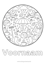 Kleurplaat aanpassen Pompoen Egel Mandala Herfst Paraplu Symbolen Regen Bosdieren Laarzen Eikel Dode Bladeren