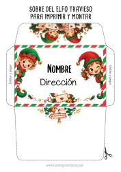 Colorear para personalizar Elfos de navidad Sobre Sobre para imprimir Viaje del duende navideño Sobre para el correo del duende de Navidad Varios duendes traviesos