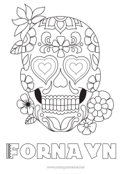 Fargeleggingssiden å tilpasse Blomster De dødes dag Calaveras, hodeskaller