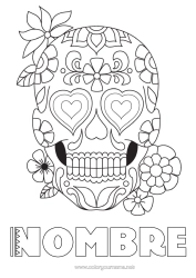 Colorear para personalizar Flores Día de los Muertos Calaveras