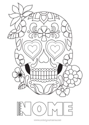 Colorazione gratuita Fiori Giorno dei Morti Calaveras, teste di morto