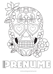Pagină de colorat personalizată Flori Ziua Morților Calaveras, Capete De Mort