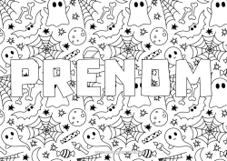 Coloriage à personnaliser Chauve-souris Fantôme Halloween Oiseaux et mammifères volants Toile d'araignée Fond décoratif