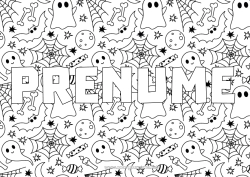 Pagină de colorat personalizată Liliac Fantomă Halloween Păsări Și Mamifere Zburătoare Pânză De Păianjen Fundal Decorativ