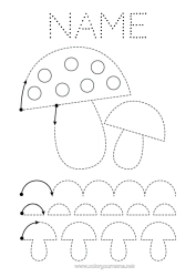 Coloring to customize Mushroom Easy coloring pages Trace and color Preschool graphic design sheet Dotted graphics