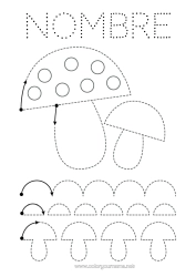 Colorear gratis Champiñone Dibujos fáciles para colorear Trazo y color Ficha de grafismo para educación infantil Gráfico punteado