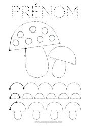 Coloriage à personnaliser Champignon Coloriages faciles Trace et colorie Fiche de graphisme maternelle Graphisme en pointillés