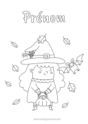 Coloriage à personnaliser Chauve-souris Citrouille Araignée Sorcière Feuilles Insectes Oiseaux et mammifères volants Feuilles mortes