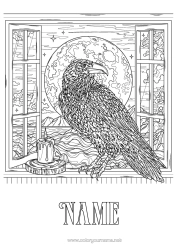 Coloring to customize Candle Moon Complex Coloring Pages Flying Birds And Mammals Raven Windows