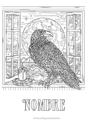 Colorear para personalizar Vela Luna Dibujos Complejos Para Colorear Aves Y Mamíferos Voladores Cuervo Ventanas