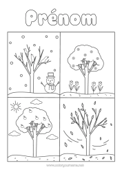 Coloriage à personnaliser Hiver Été Automne Printemps Arbre 4 Saisons