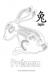 Coloriage gratuit Lapin 2023 Nouvel An chinois Animaux de la forêt