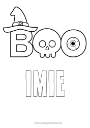 Kolorowanka do personalizacji Halloween Czaszka Oko Czapka Czarodzieja Boo