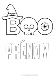 Coloriage à personnaliser Halloween Crâne Oeil Chapeau de sorcier Boo