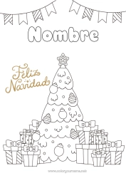 Colorear gratis Regalos árbol de Navidad Navidad Mensaje “Feliz Navidad”
