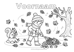 Gratis kleurplaat Eekhoorn Jongen Herfst Bosdieren Eikel Dode bladeren
