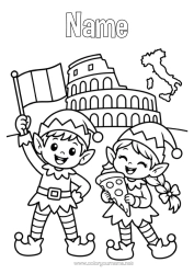 Colouring to customise Christmas Elves Elf Colouring Pages Italy Monument Mischievous Elf's Journey Colouring Mischievous Travelling Goblins
