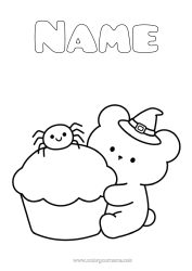 Colouring to customise Spider Bear Halloween Teddy Bear Fairy Cake Easy Colouring Pages Insects Forest Animals