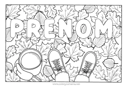 Coloriage à personnaliser Automne Tasse Feuilles Café Thé Boisson Chaussure Feuilles mortes