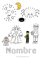 Colorear gratis Fantasma Araña Halloween Actividades para niños Luna Insectos Zombi Une los Números