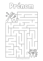 Coloriage à personnaliser Activités enfants Dent de lait Labyrinthe Brosse à dents