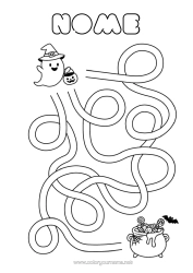 Desenho grátis Fantasma Caldeirão mágico Halloween Labirinto