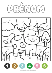 Coloriage gratuit Coloriages magiques Animal Vache Coloriages faciles Animaux de la ferme Coloriage par numéro avec dé