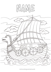 Free colouring Boat Marine vehicles Historic or vintage vehicles Viking Drakkar Viking ship