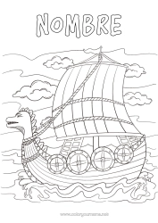 Colorear gratis Barco Vehículos marítimos Vehículos históricos o vintage Vikingo Drakkar Barco vikingo