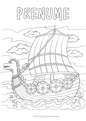 Pagină de colorat gratuită Barcă Vehicule maritime Vehicule istorice sau vintage Viking Drakkar Vapor viking