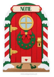 Colorazione gratuita Elfo di Natale Natale Ghirlanda di Natale Porta Porta del folle di Natale